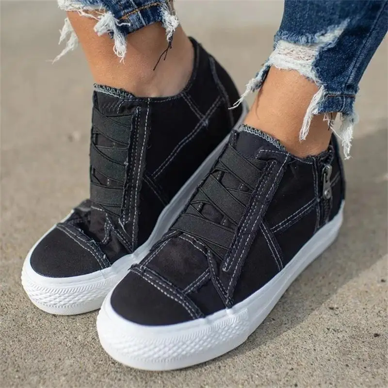 

2021 Women Vulcanized ShoesSlip On Solid Color Ladies Sneakers Comfortable Flat Outdoor Female Casual Canvas Shoes Chunky Shoes