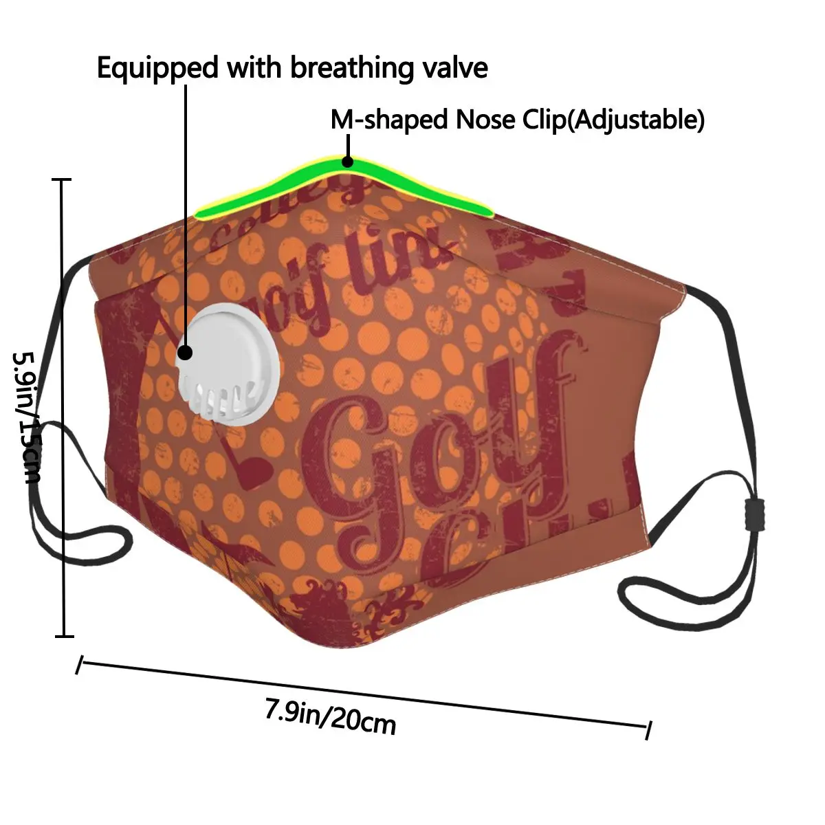 

Washable Reusable Mask Classic Golf Art Anti Pollution Mouth Respirator Dust Masks Mouth Muffle with Filter