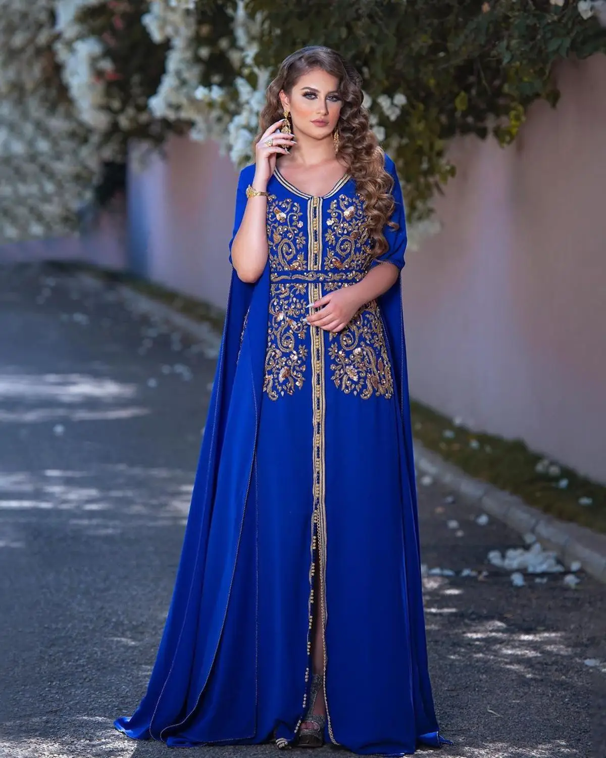 

Bbonlinedress Moroccan Caftan Evening Dresses Embroidery Appliques Long Evening Dress with Jacket Arabic Muslim Party-Dress