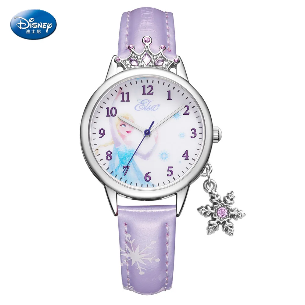 

Disney Frozen Pricess Quartz Girl Wristwatch 3Bar Waterproof Simple Fashion Round Leather Strap children watch Gift Buckle