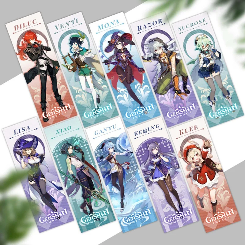 

10PCS/Set Anime Genshin Impact Animation Bookmark Demon Slayer Kimetsu no Yaiba Jujutsu Kaisen Book Marks Holder Stationery Gift