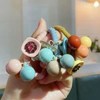 2021 korean women candy color round bead ball ball hair circle rubber band triangle pearl lady simple hair rope hair accessories