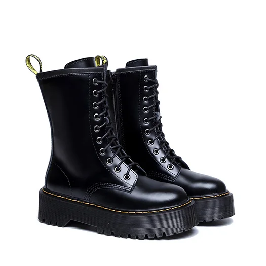 Black Mid Calf Muffin 10 Боковая молния ботинки зимняя на платформе каблуке женщины обувь черный больших размеров берцы Flatform ботильоны марочный военные искусственный мех женская женский мода короткая китайский - Цвет: Black Mid Calf