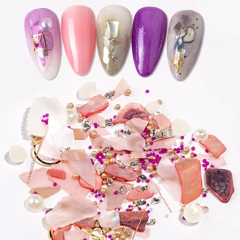 6pcs / set Nail Art Pearl Shell Jewelry Gradient Two-tone Shell Piece Natural Ultra-thin Shell Nail Art Decoration Metal Sequin