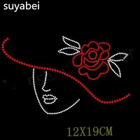 2pcslot rose hat girl appliques design stone hot fix rhinestone motif iron on crystal transfer patches for shirt