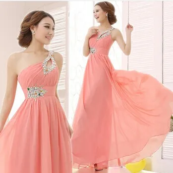 Женские Летние шифоновые платья подружки невесты с одним плечом красного