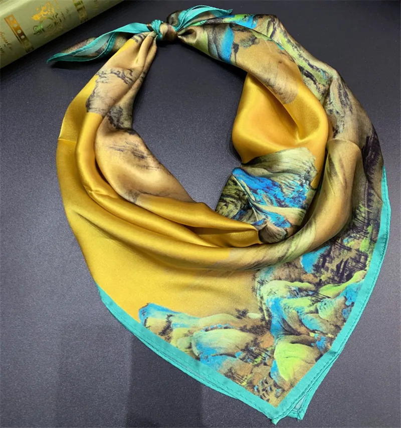 POBING чистый Шелковый шарф для женщин Цветочный Дизайнер квадратные шарфы маленькая голова платок хиджаб 53x53 см