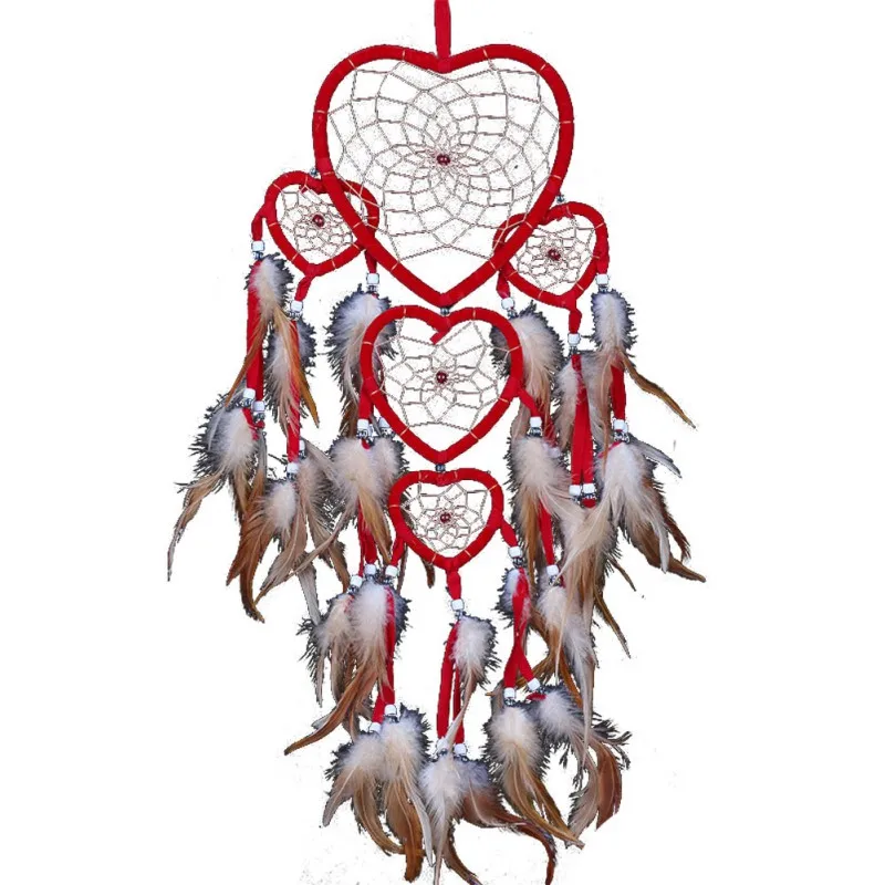 

2021 New Five-ring Wind Chime Ornaments Creative Peach Heart Dream Catcher Home Decoration Bedroom Living Room Wall Hanging