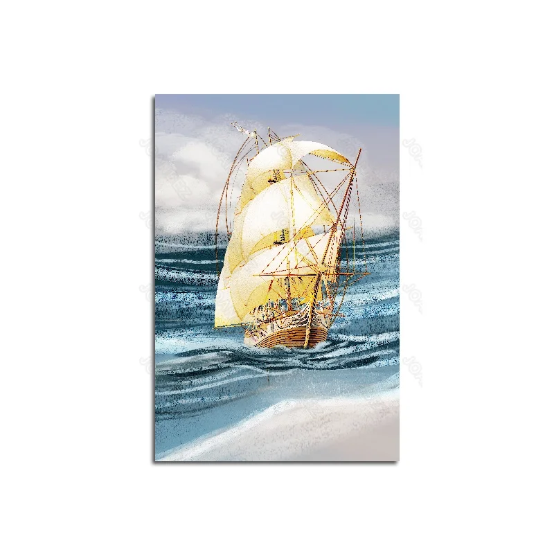 

Nordic Ship Sailing Landscape Pattern Canvas Material Atmosphere Mural Sofa Background Wall Triple Hanging Painting Decoration