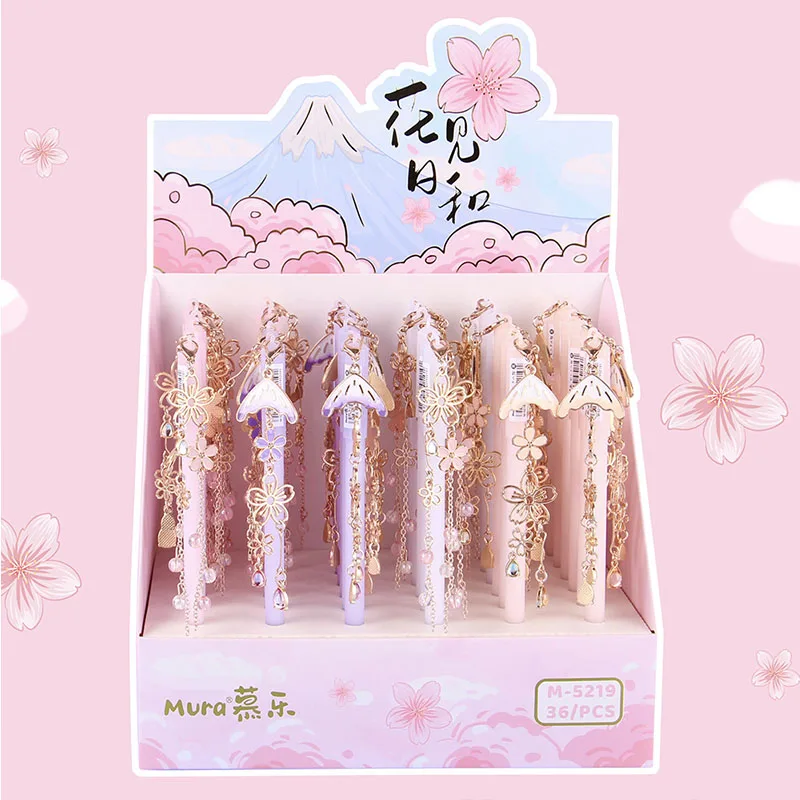 

36 pcs/lot Creative Sakura Pendant Gel Pen Cute Cherry 0.5mm Black Ink Neutral Pens Promotional Gift Stationery School Supplies
