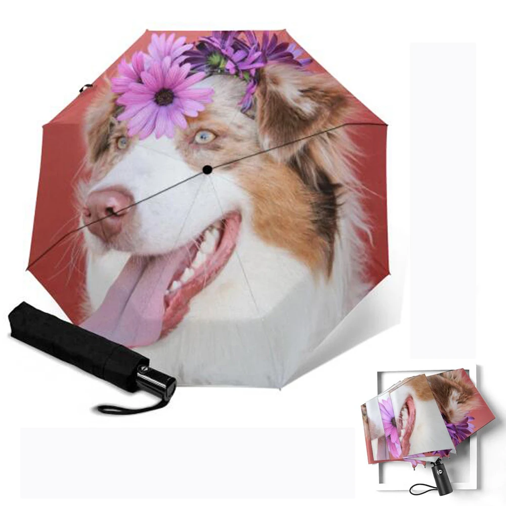 Роскошный автоматический зонт с рисунком милой собаки складной 3 зонтиками от