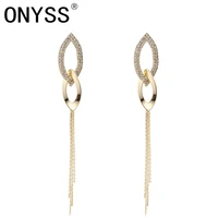 onyss women fashion brand drop cross leaf tassel earrings new cz rhinestone 14k gold plated pendants earrings trend 2021