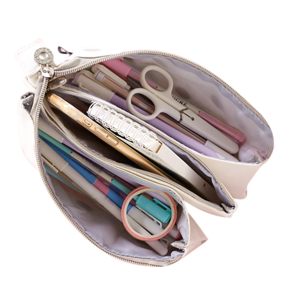 

Zipper Closure Portable Stationery Pouch Big Capacity Students Pencil Case School 3 Layers Office Compartment Storage Organizer