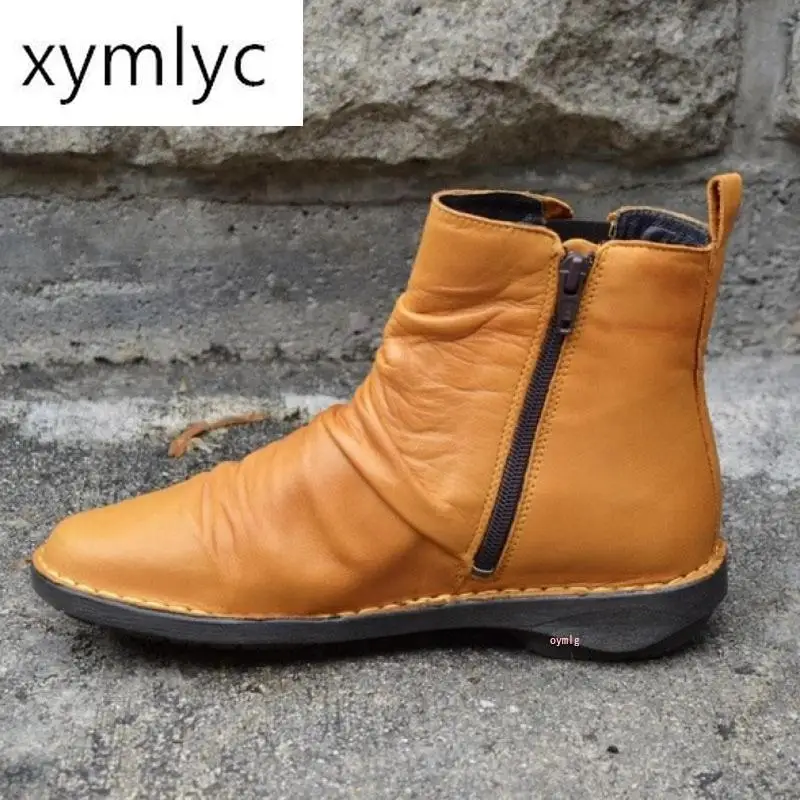 

Winter Women's Boots Solid Color Flat Ankle Boots Pu Leather Side Zipper Lightweight Ladies Boots Soft Comfortable Women's Shoes
