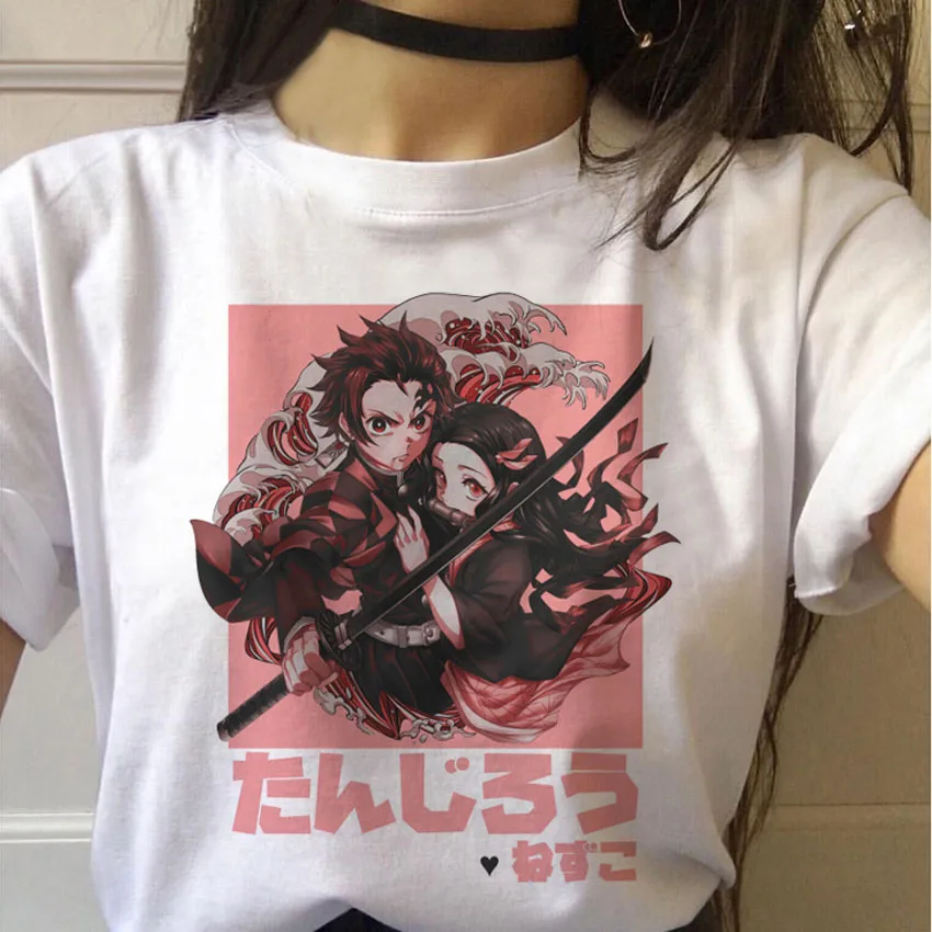 

90s Funny Japanese Anime Kimetsu No Yaiba Women's T-shirt Harajuku Devil Killer Print T-shirt Street Wear Punk Women's T-shirts