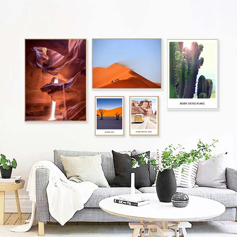 

Modern Style Cactus Car Canvas Painting Desert Camel Nature Landscape Posters And Prints Wall Pictures For Living Room Decor