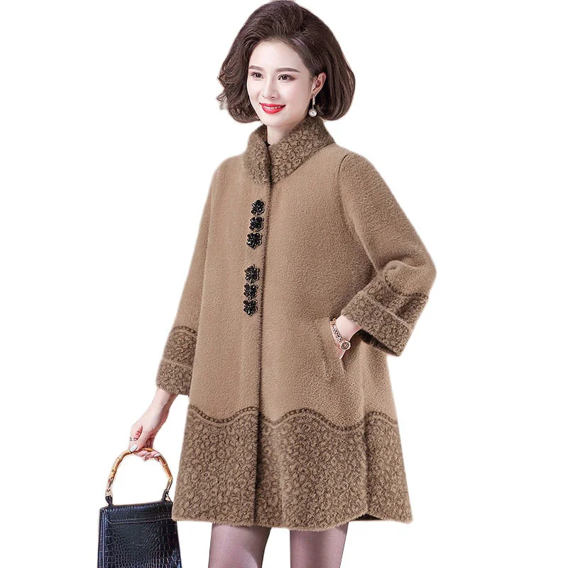 2022 New Winter Jacket Women New Imitation Mink Velvet Wool Coat Female Mid Long Middle-aged Female Woolen Coat Outerwear