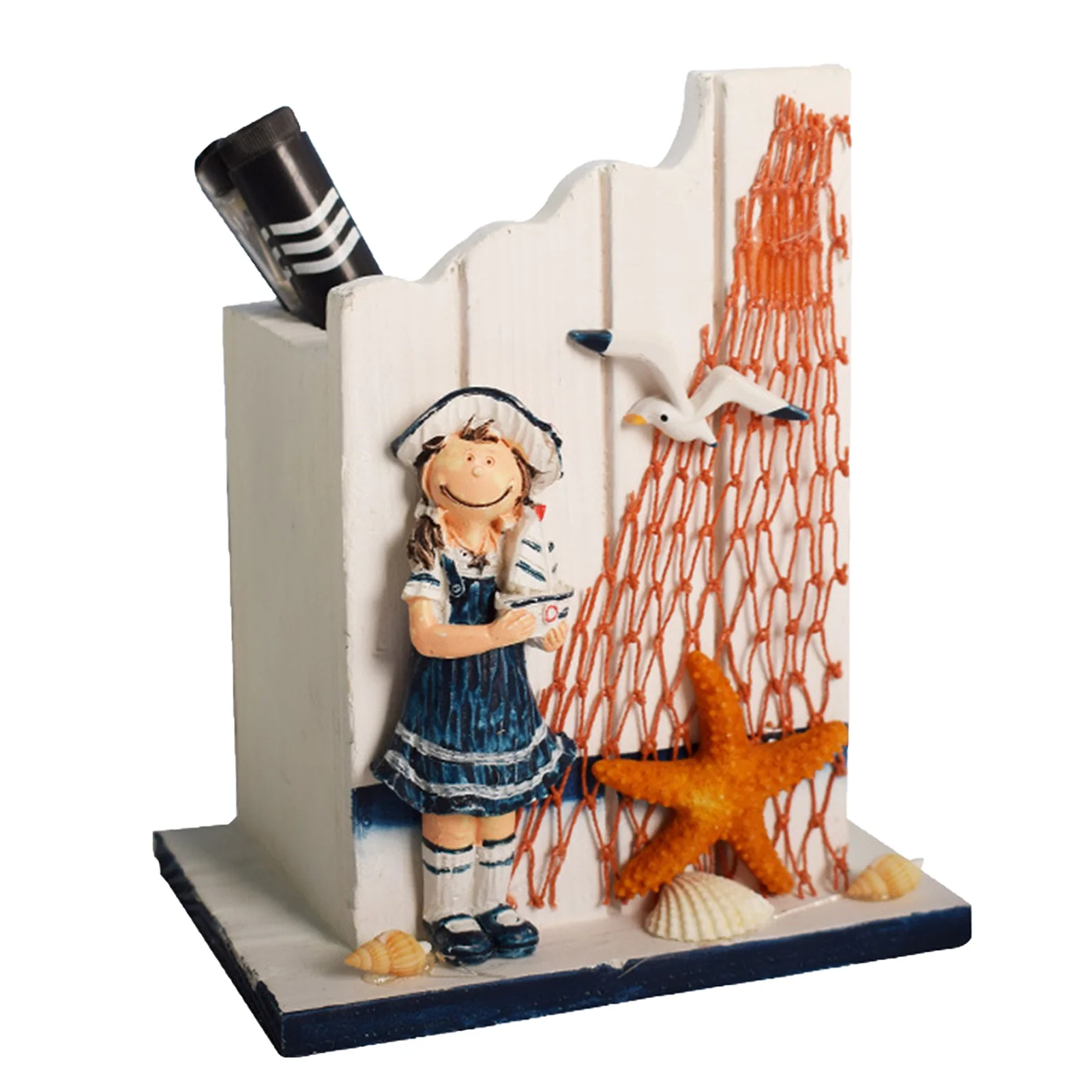 

2pcs Wooden Ornament Bedroom Living Room Home Decor For Desktop Craft Gift School Student Boy Girl Ocean Office Pencil Holder