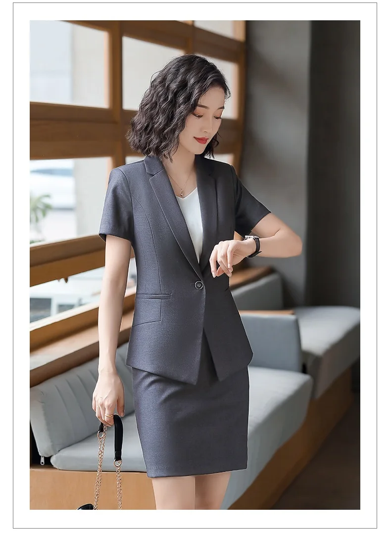 Женский элегантный формальный офисный костюм летний черный блейзер женские