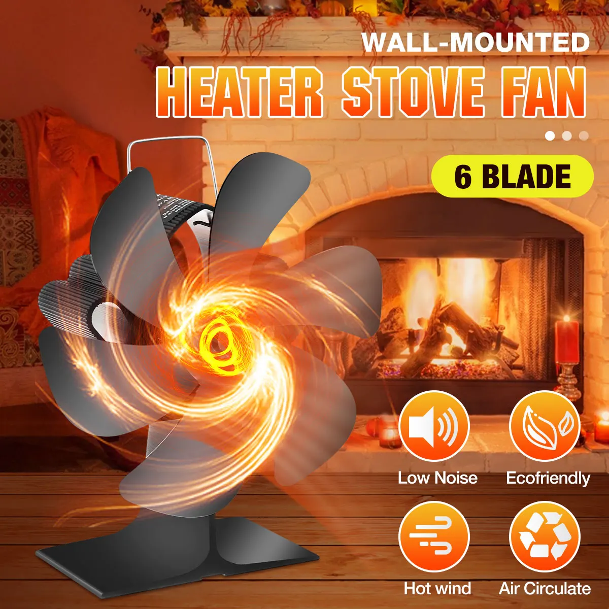 

6 Blades Fireplace Heat Powered Stove Fan Log Wood Burner Eco Friendly Quiet Home Fireplace Fan Efficient Heat Distribution