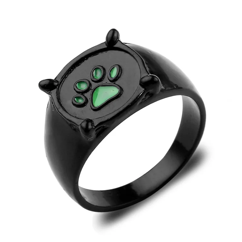 

Anime Black Cat Ring Cartoon Noir Green Print Enamel Cat Finger Rings Cosplay Costume for Woman Men Fashion Jewelry Party Gift