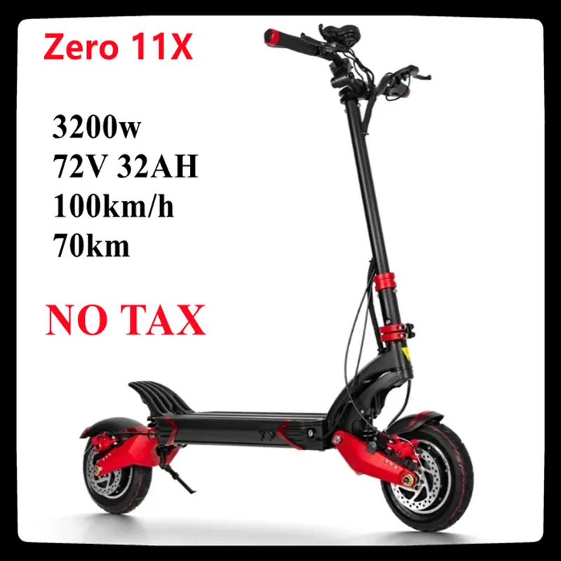 

NO TAX Zero 11X Electric Scooter Battery 3200w 110km/h 160KM Dual motor 72V/32ah 11inchs Folding Portable Scooter Electric