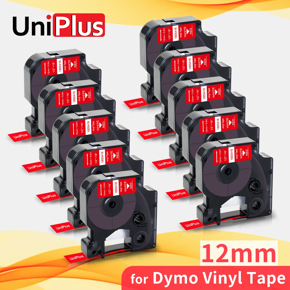 

UniPlus 10X 12 мм кассеты ярлыка белого цвета на каждый день красные виниловая лента совместимая наклейка с Dymo чайник носорог 1000 5000 4200 3000 5200 6000 при...