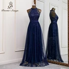 Изысканное вечернее платье-трапеция с блестками, темно-синее платье для выпускного вечера, вечерние платья, праздничное платье, свадебное платье