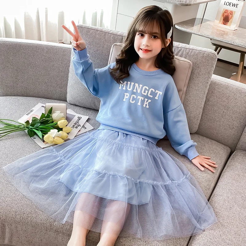 

Girls Clothes New Spring Autumn Kids Long Sleeve Shirts + Mesh Skirts Suits Children Clothing Set Baby Girl Princess Outwear