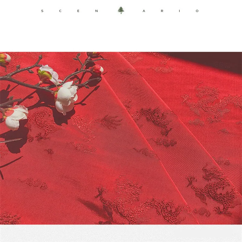 Китайская традиционная шелковая/хлопковая ткань для свадебной одежды с жаккардовым рисунком дракона, красная ткань для рукоделия.