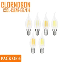pack of 6 dimmable 2watts 8watts edison e12 e14 led bulbs retro candles lamp 110v 220v filament bulbs decor incandescent
