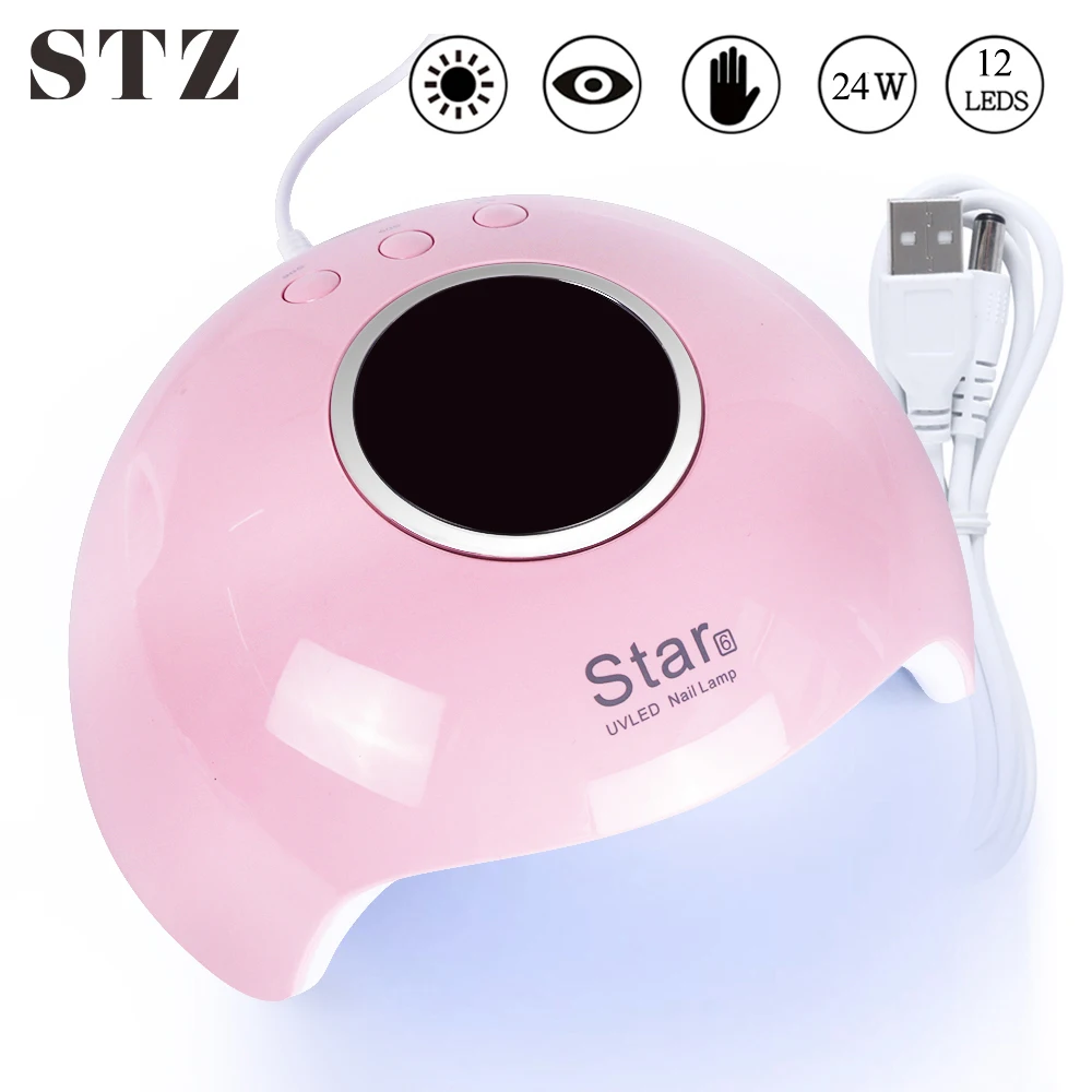 STZ 24 Вт USB Сушилка для ногтей УФ-светодиодный светильник с ЖК-дисплеем мини-розовый отверждающий Гель-лак Smart time инструмент для маникюра Star 6
