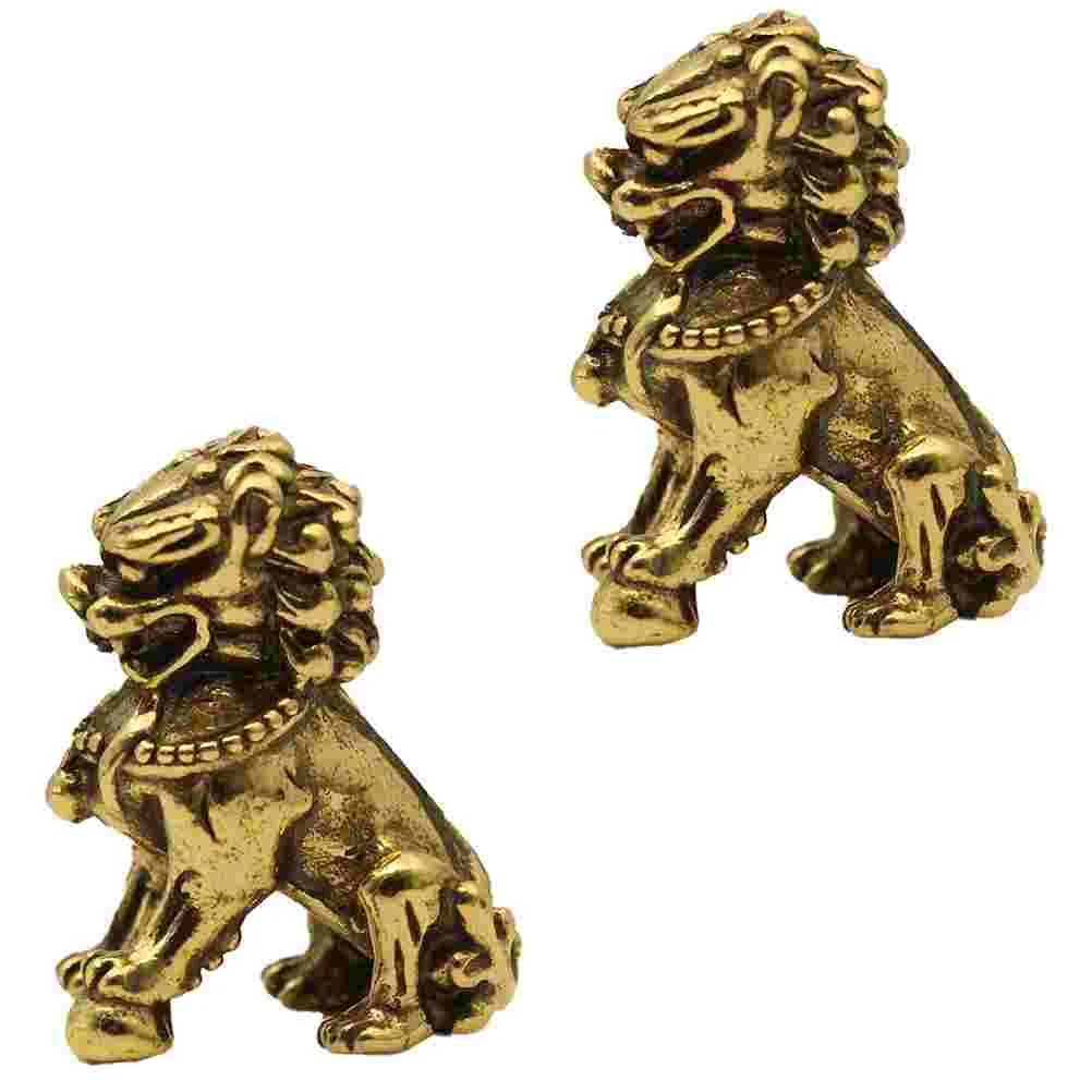 

2Pcs Small Lion Decoration Brass Lion Adornment Tabletop Lion Ornament