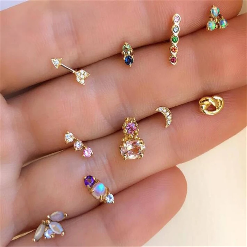 9 пар/компл. луны и звезд сердце Lightning Bijoux(украшения своими руками) с украшением в виде кристаллов женские серьги в виде Boucle D'oreille ювелирные изделия ослепительные Серьги Brincos, можно носить - Окраска металла: H22023