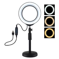 puluz 4 7 inch selfie ring light tri color adjustment usb led ringlight desktop mount holder for makeup live video streaming