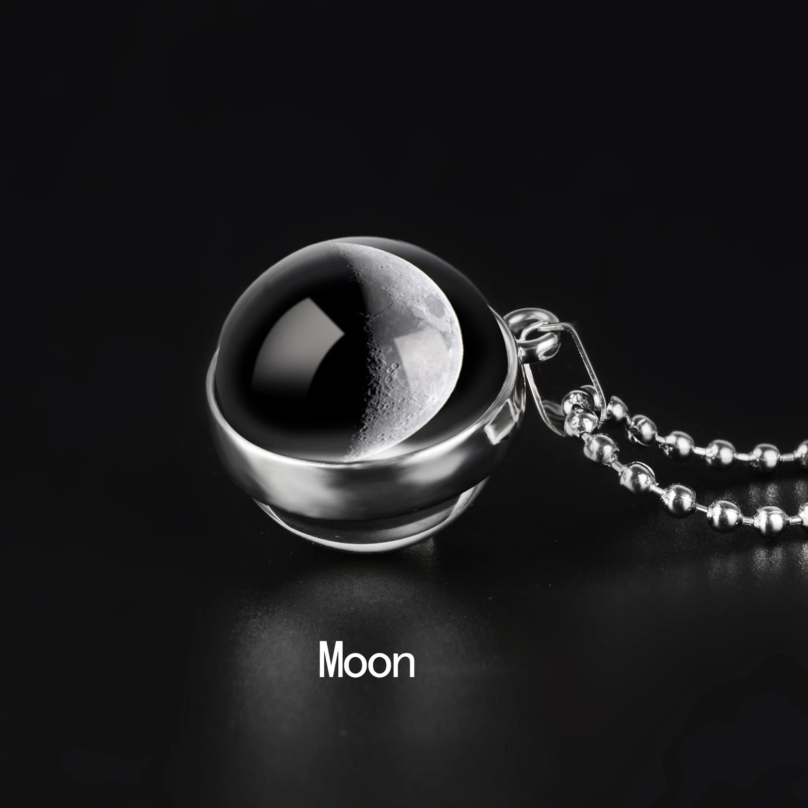 Moon Двухстороннее ожерелье с изображением фазы Луны, художественная подвеска, галактика, планета, стеклянный шар, кабошон ручной работы, астрономическая подвеска, ожерелье, ювелирное изделие - Metal Color: Moon