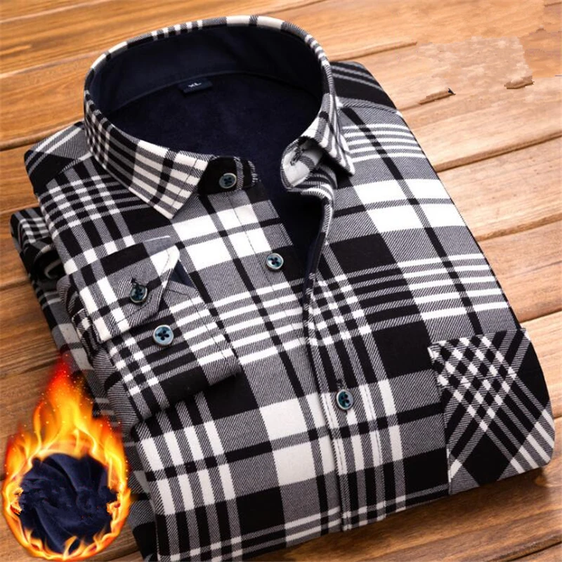 Новинка Сезон весна Зима мужская рубашка в клетку с длинным рукавом теплые