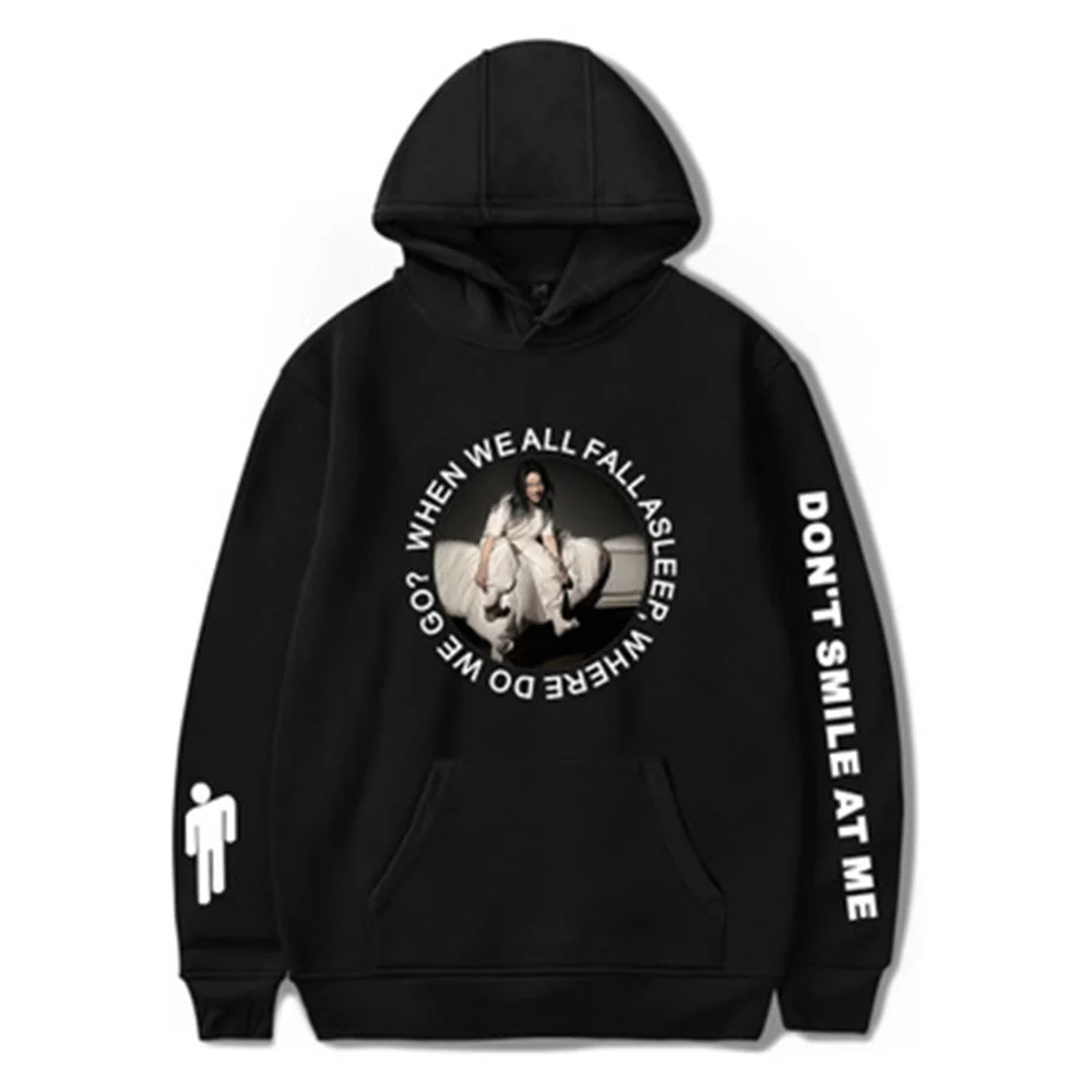 black yuan quan Billie Eilish Толстовка Мужская Черная Толстовка пара Billie Eilish Толстовка простая сохраняющая тепло Женская толстовка одежда - Цвет: black yuan quan