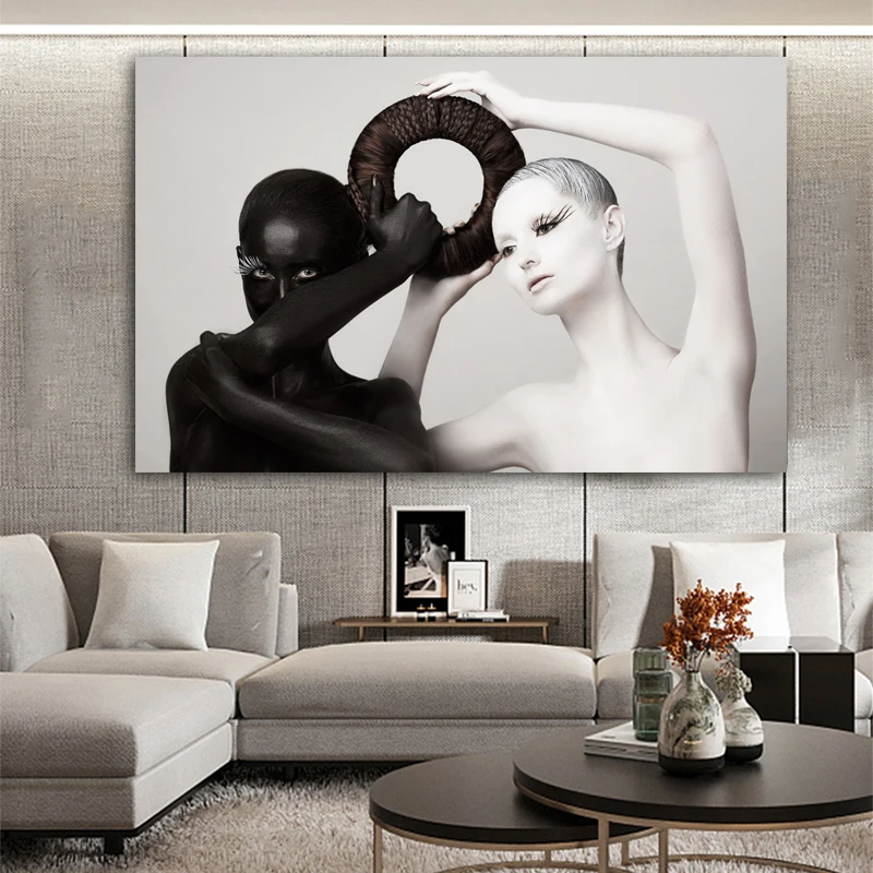 Лидер продаж черно белый женский постер Картина на холсте Современное украшение