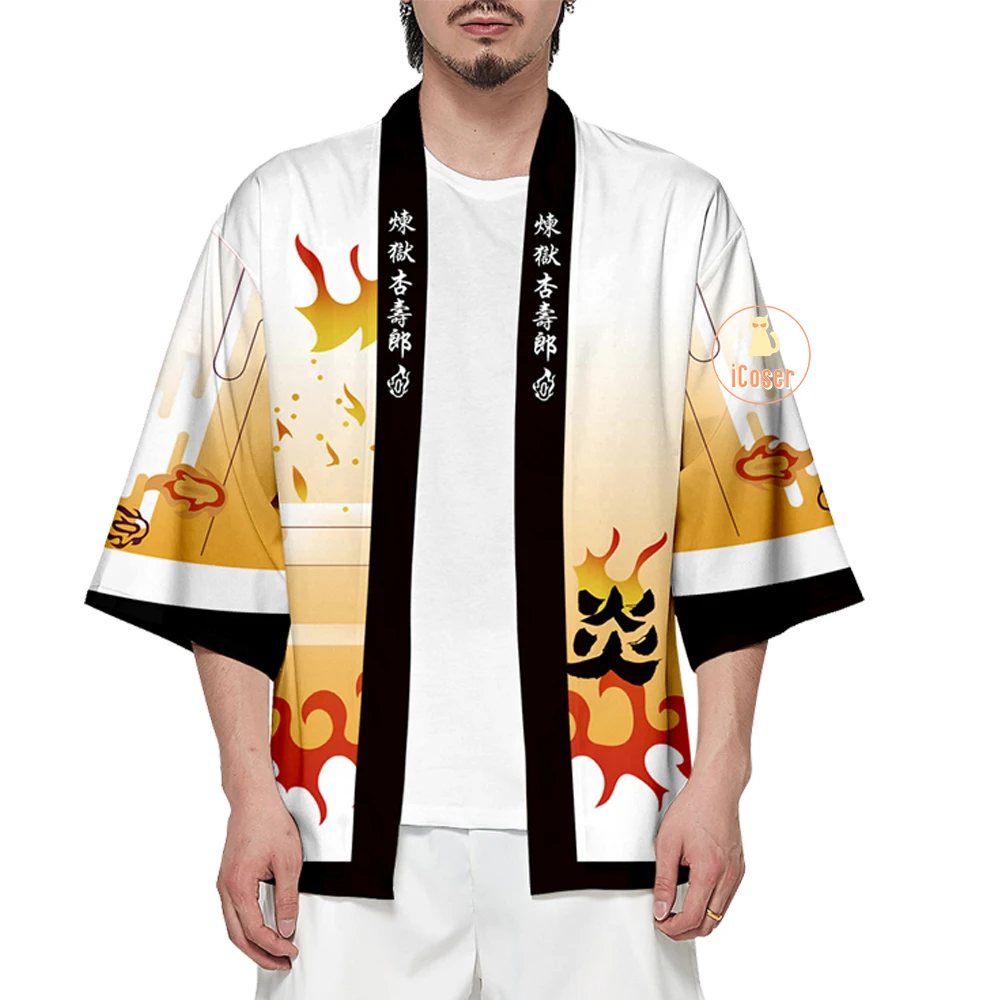 Kimetsu без Yaiba Mugen поезд Kyojuro Rengoku Косплэй Кимоно размера плюс демон убийца пламени