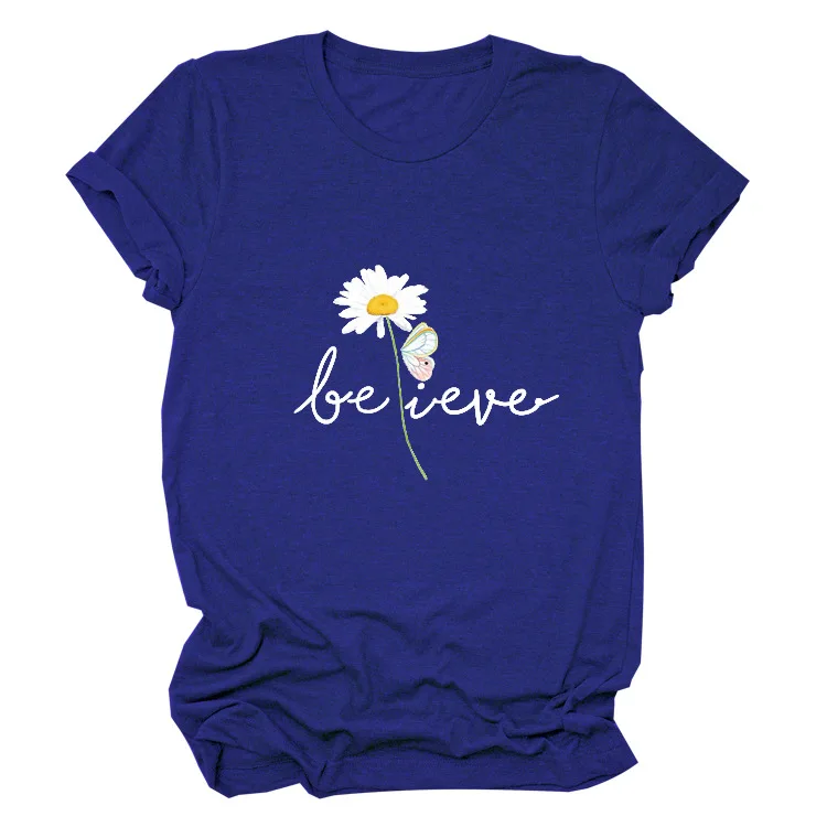 

Daisy Beieve Print Women T Shirt Short Sleeve O Neck Loose Women Tshirt Ladies Tee Shirt Tops Clothes Camisetas Mujer