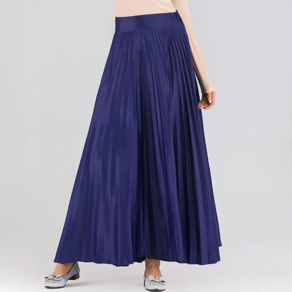 Женская длинная юбка с высокой талией Повседневная плиссированная макси синего
