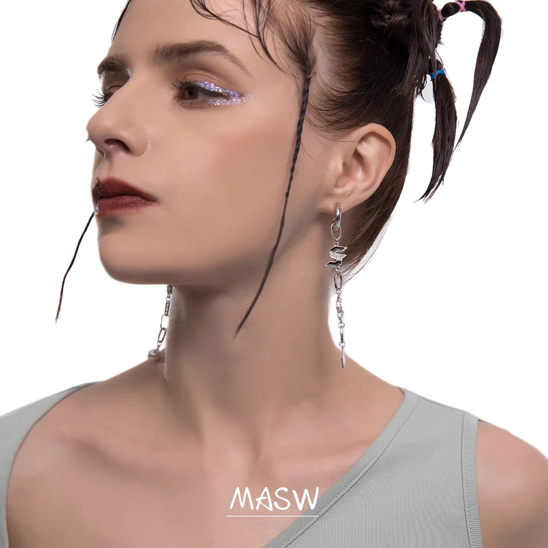

MASW S925 needle Fashion Jewelry Earrings Original Design AAA Zircon Geometric Asymmetrical Dangle Drop Earirngs For Women Gift