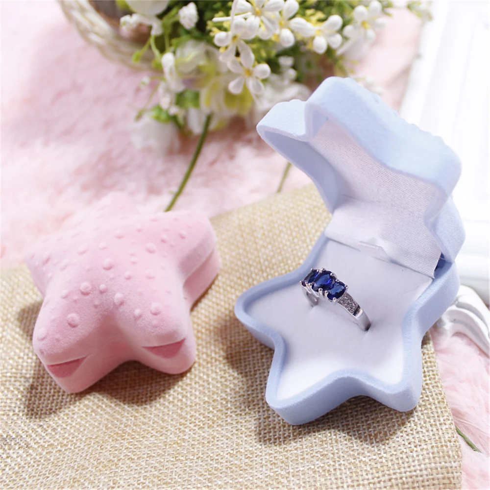 

Lovely Sea Star shape Velvet Jewelry Box Container Wedding Ring Box For Earrings Necklace Bracelet Display Gift Box Display Hold