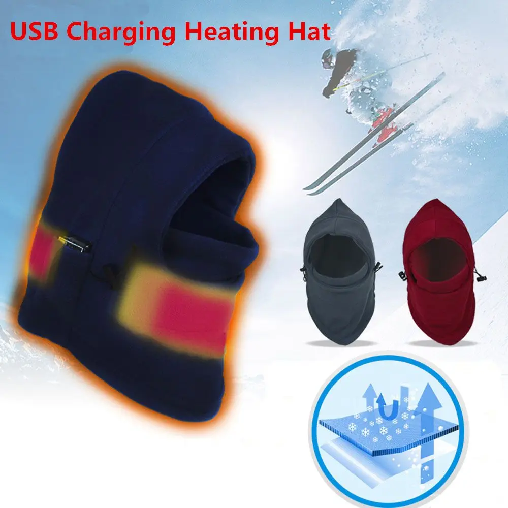 

Heating Mask Hat USB Charging Riding Hood Hat Neck Warmer Winter Warm Hat Thermal Fleece Ski Face Mask