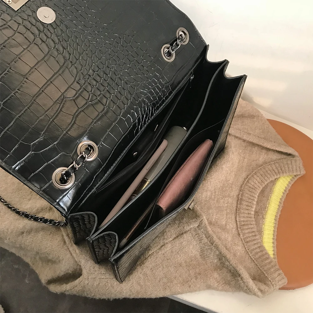 Fashion Crocodile Pattern Messenger Bags With Chain For Women Travel Outwear Quality Designer Pu Leather Female Shoulder |