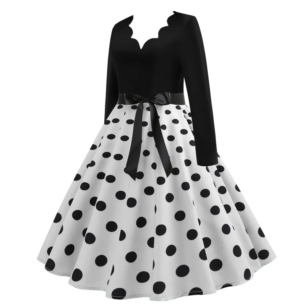 Белая в горошек платье с длинным рукавом на осень женское элегантное сексуальное