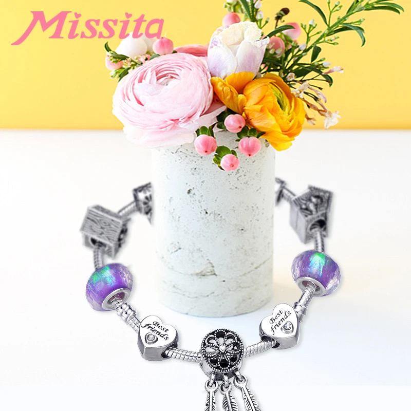

MISSITA Fashion Charms Bracelet with Dream Catcher Pendant Murano Beads Bangle for Women Jewelry Brand Gift for Best Friend