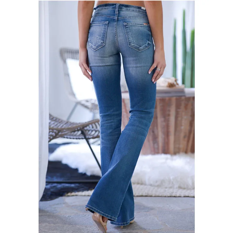 Джинсы женские Стрейчевые однотонные с высокой талией длинные узкие брюки в