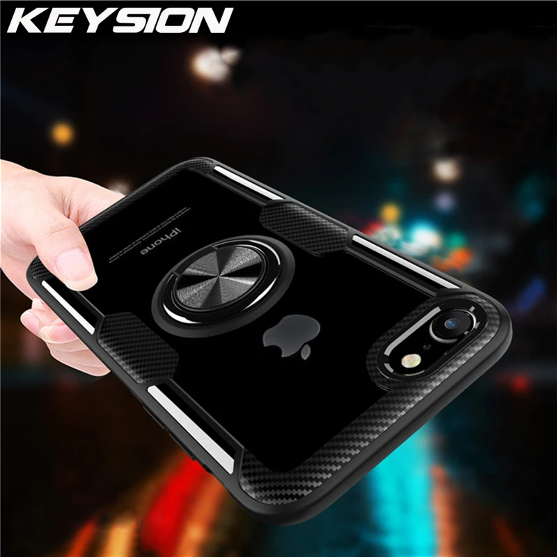 Чехол KEYSION для iPhone SE противоударный прозрачный с кольцом-держателем 11 Pro Max XR 8 7 6S 6